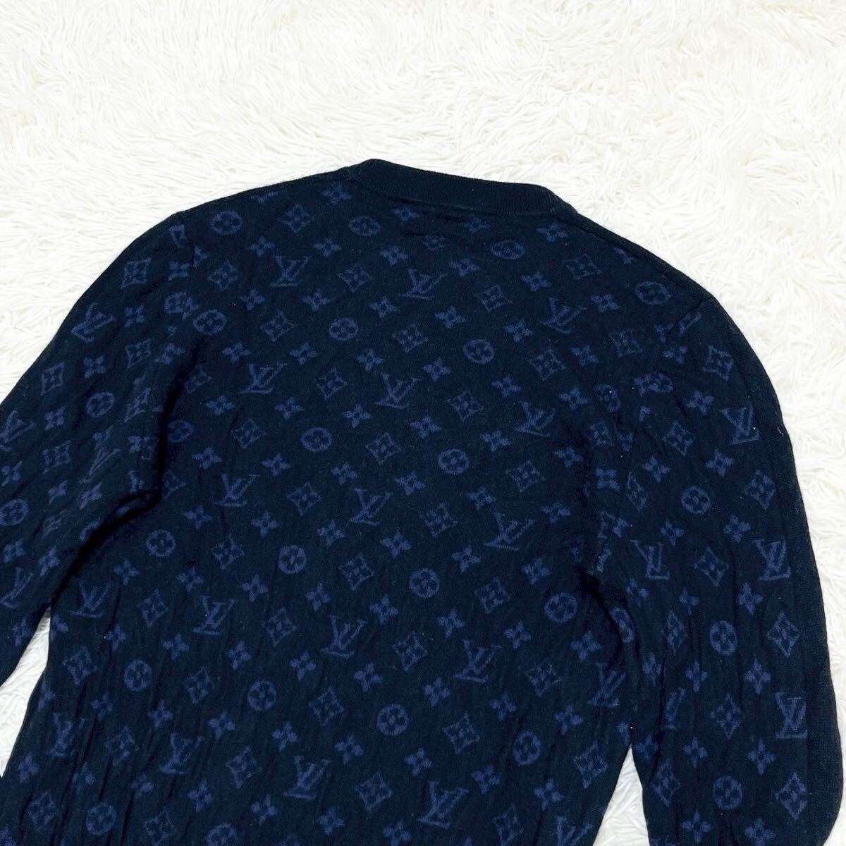 XLサイズ カシミア99％ ルイヴィトン LOUIS VUITTON モノグラム セーター ニット ネイビー 紺 メンズ ウール 総柄 トップス 長袖 _画像2