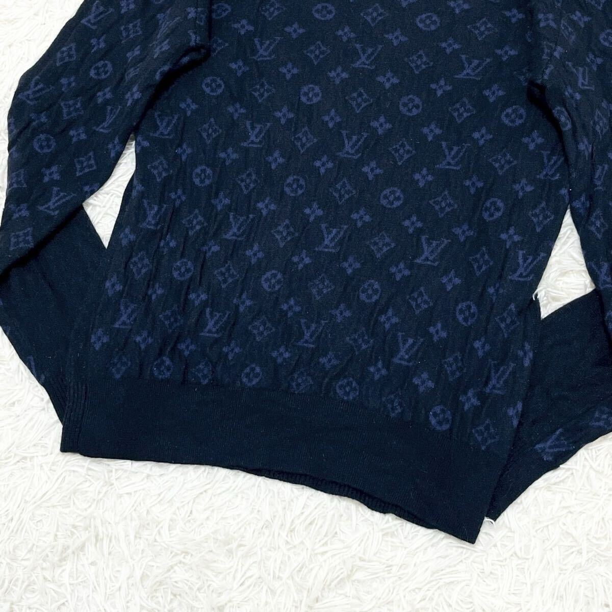 XLサイズ カシミア99％ ルイヴィトン LOUIS VUITTON モノグラム セーター ニット ネイビー 紺 メンズ ウール 総柄 トップス 長袖 _画像3