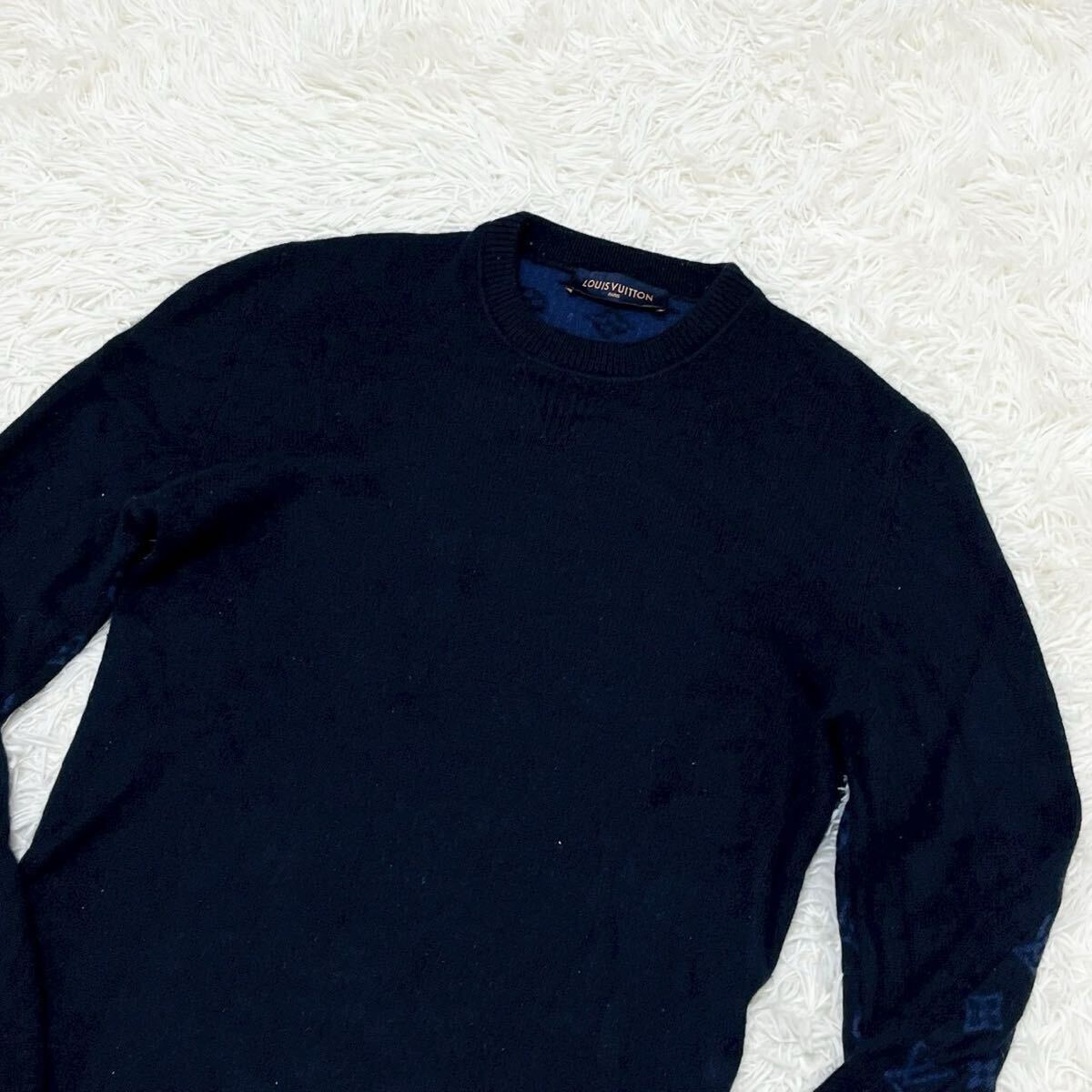 XLサイズ カシミア99％ ルイヴィトン LOUIS VUITTON モノグラム セーター ニット ネイビー 紺 メンズ ウール 総柄 トップス 長袖 _画像5