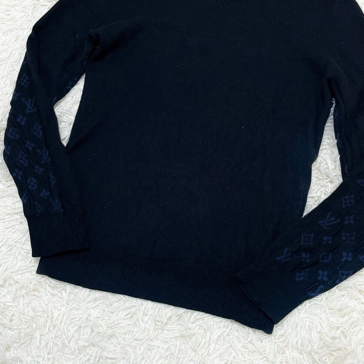 XLサイズ カシミア99％ ルイヴィトン LOUIS VUITTON モノグラム セーター ニット ネイビー 紺 メンズ ウール 総柄 トップス 長袖 _画像6