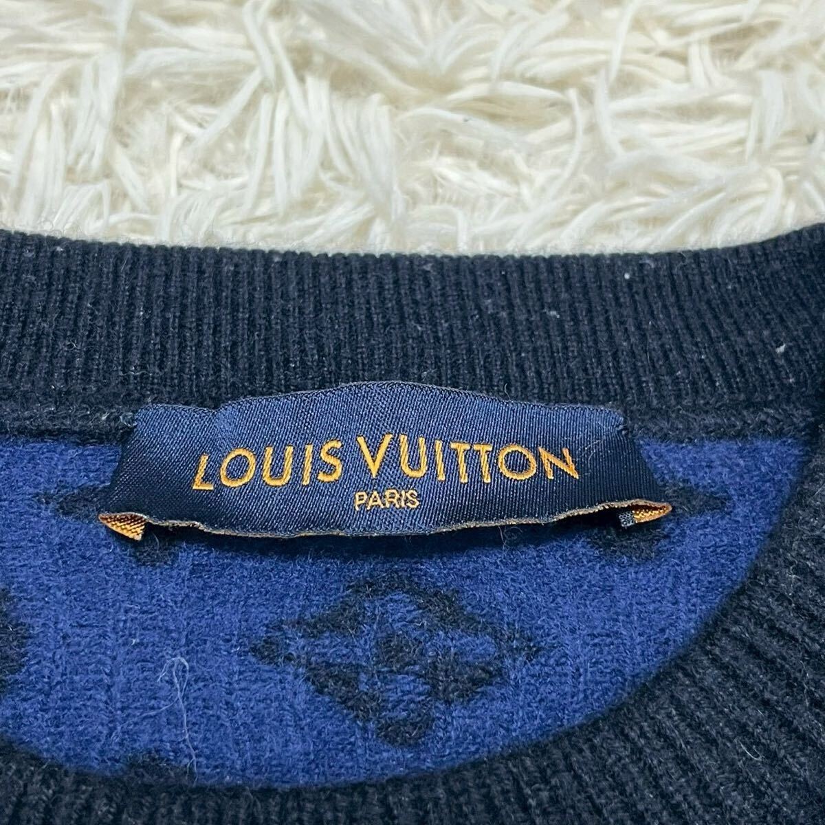 XLサイズ カシミア99％ ルイヴィトン LOUIS VUITTON モノグラム セーター ニット ネイビー 紺 メンズ ウール 総柄 トップス 長袖 _画像7