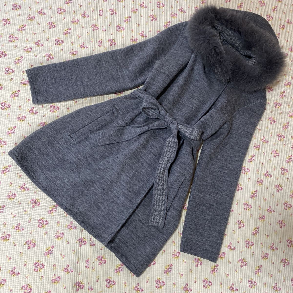 クードシャンス 38 リバーシブル 千鳥格子柄 ガウンコート グレー DMW_画像2