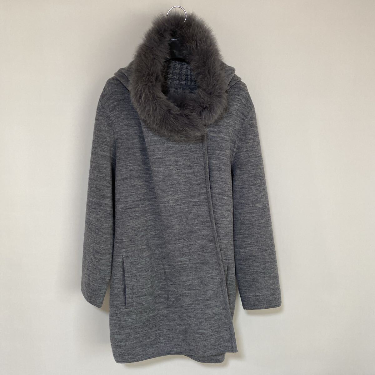 クードシャンス 38 リバーシブル 千鳥格子柄 ガウンコート グレー DMW_画像3