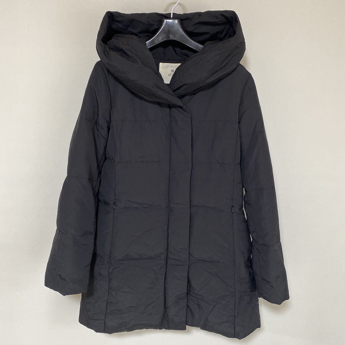 エフデ ダウンコート 7 黒 ブラック フード付き リブ袖_画像1
