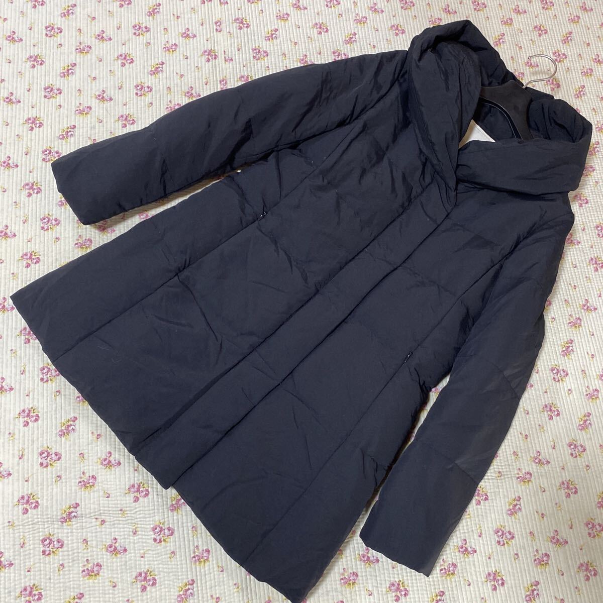 エフデ ダウンコート 7 黒 ブラック フード付き リブ袖_画像5