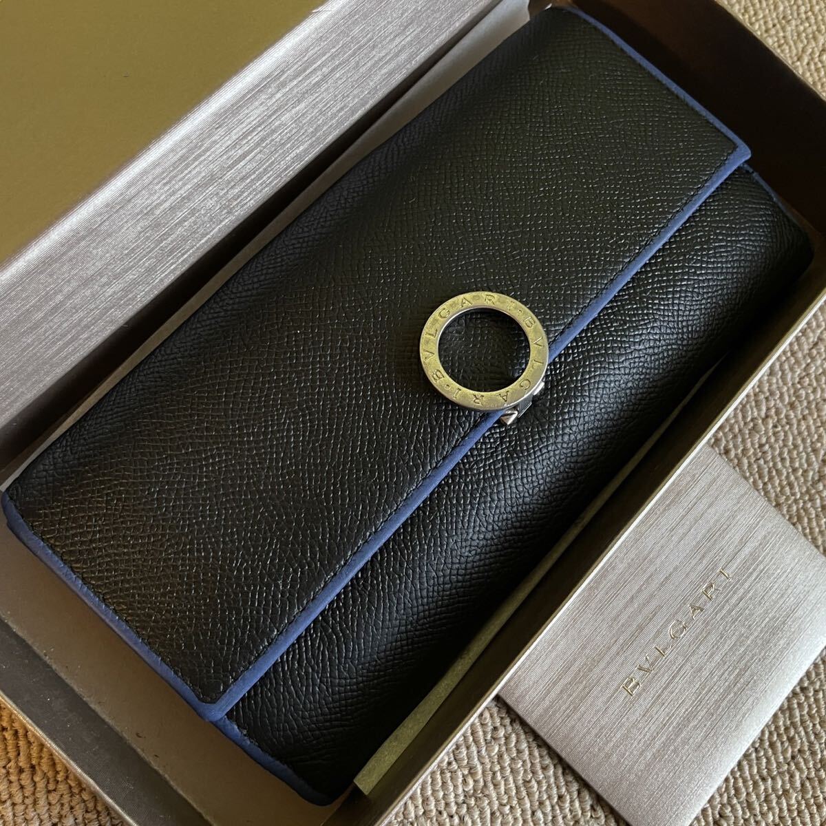  один иен прекрасный товар BVLGARY BVLGARI Be Zero длинный бумажник длинный кошелек двойной бумажник черный Logo любитель принадлежности есть 