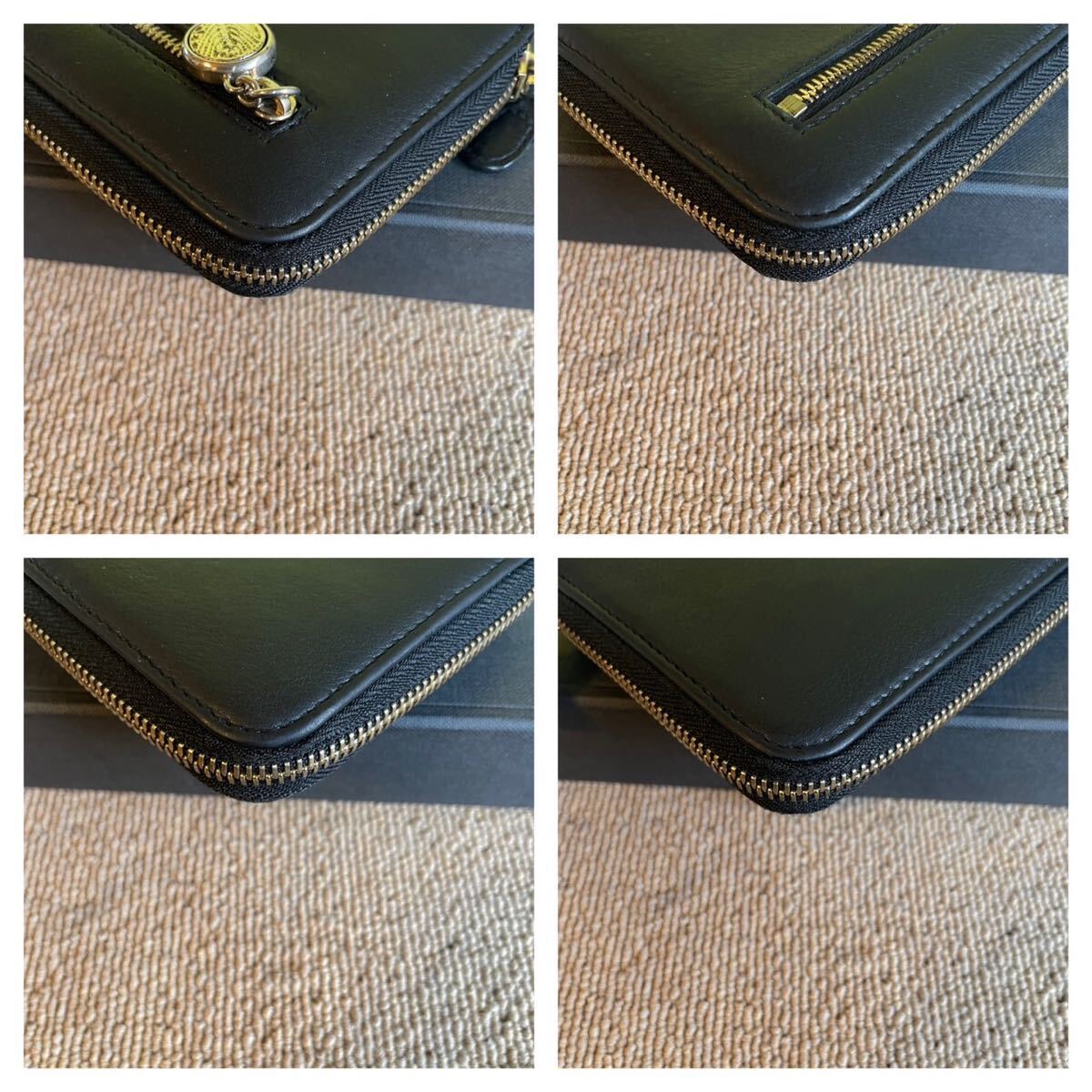  один иен прекрасный товар BVLGARI BVLGARY Be Zero длинный бумажник раунд застежка-молния длинный кошелек кошелек кожа черный 