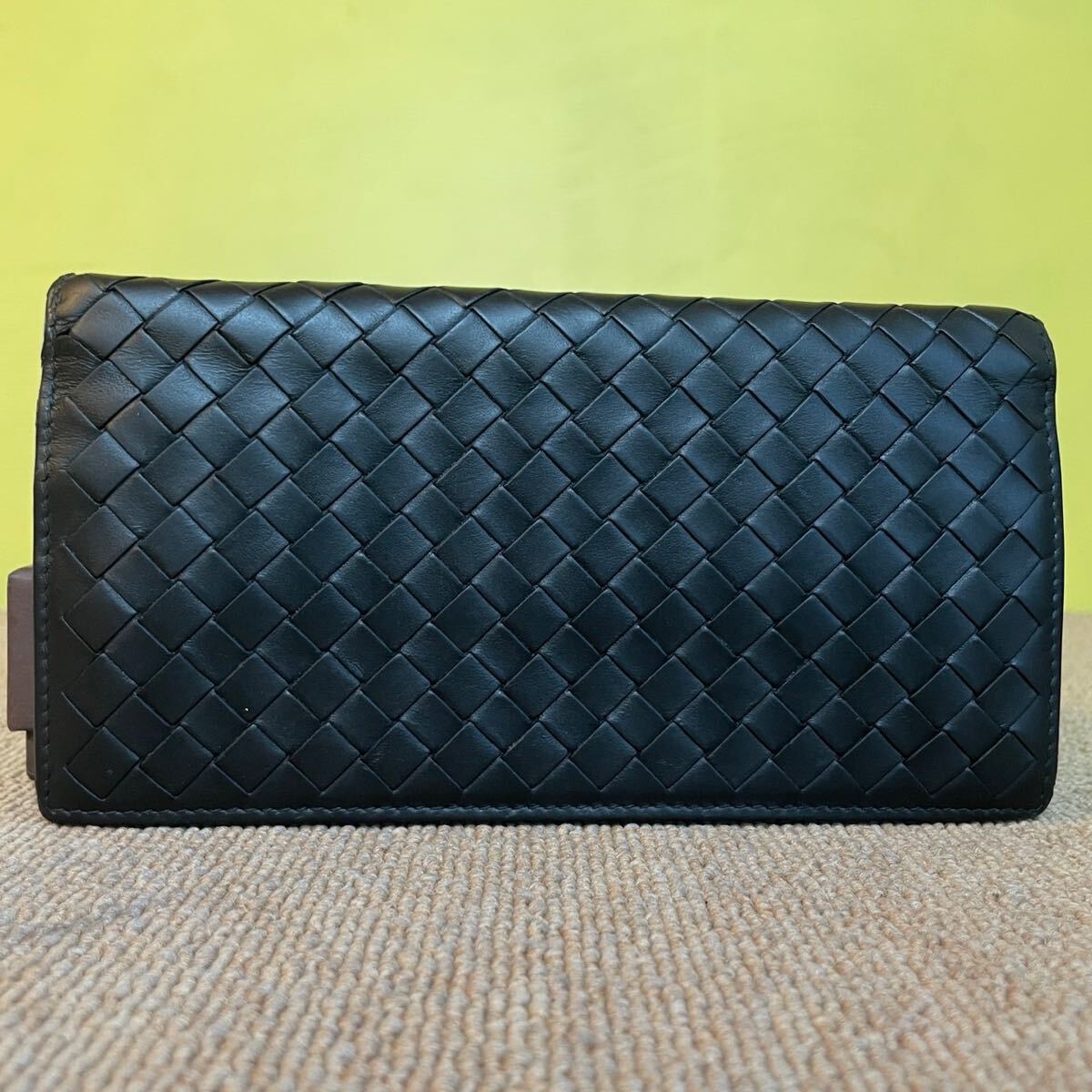  один иен превосходный товар BOTTEGA VENETA Bottega Veneta сетка длинный кошелек складывающийся пополам длинный бумажник кошелек кожа чёрный 