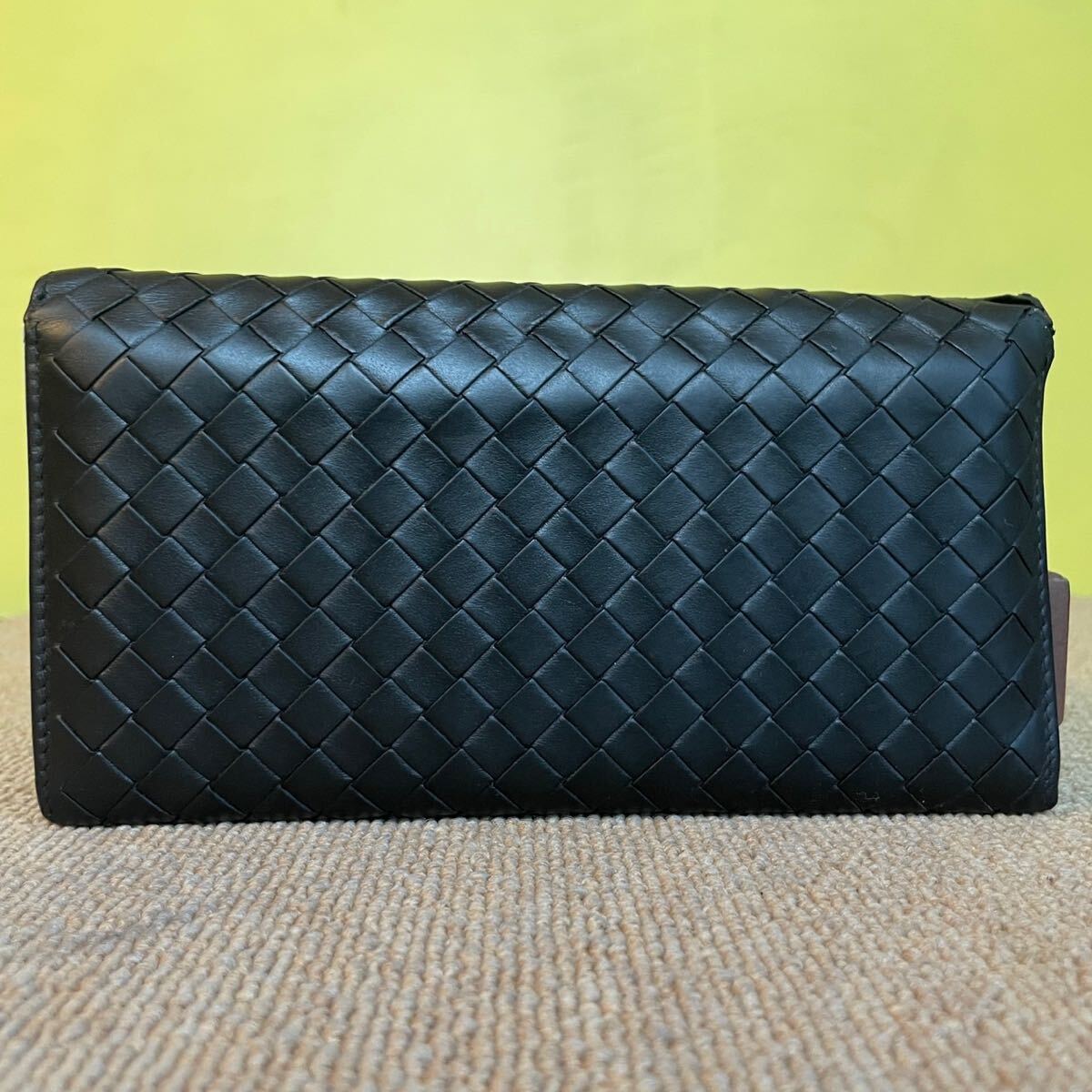  один иен превосходный товар BOTTEGA VENETA Bottega Veneta сетка длинный кошелек складывающийся пополам длинный бумажник кошелек кожа чёрный 