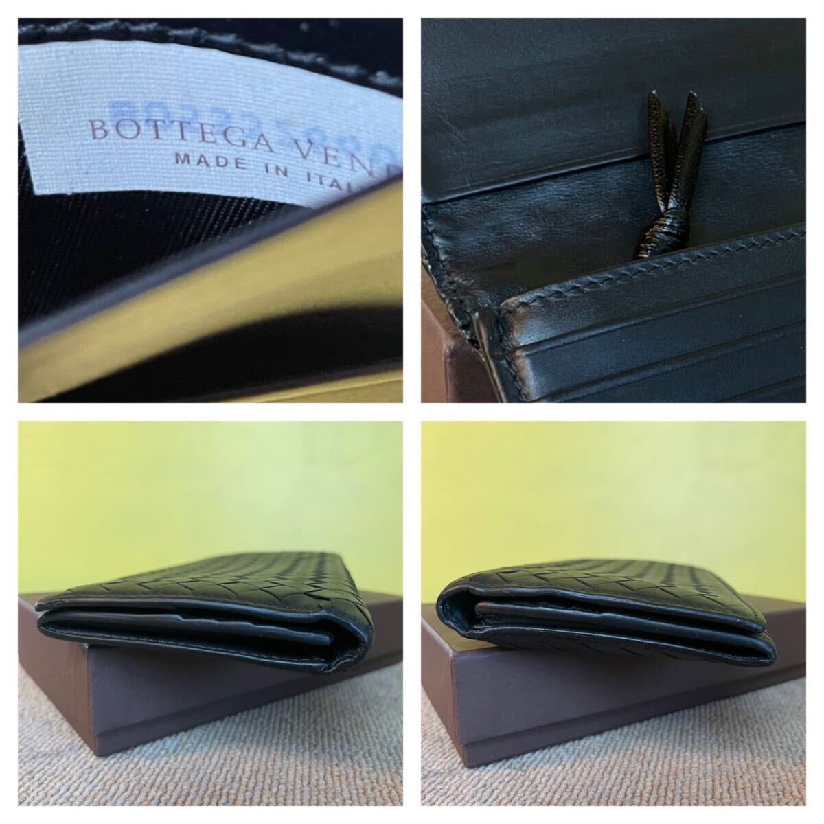  один иен превосходный товар BOTTEGA VENETA Bottega Veneta сетка длинный кошелек складывающийся пополам длинный бумажник кошелек кожа чёрный 