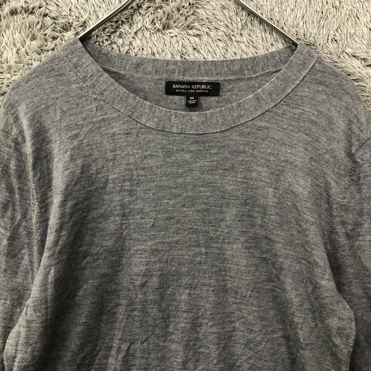 BANANA REPUBLIC バナナリパブリック ハイゲージ 長袖セーター サイズM グレー灰色 ウール 無地 メンズ トップス 最落なし(887)_画像3