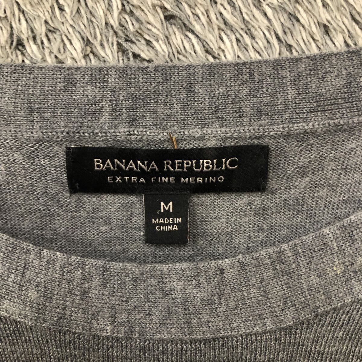 BANANA REPUBLIC バナナリパブリック ハイゲージ 長袖セーター サイズM グレー灰色 ウール 無地 メンズ トップス 最落なし(887)_画像6
