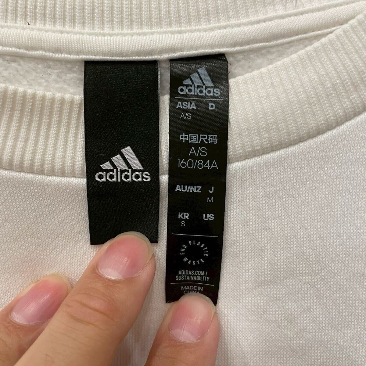 【S6455】 adidas アディダス スウェット トレーナー サイズM ホワイト 白 胸ロゴ プリントロゴ レディース トップス 最落なし 古着_画像7