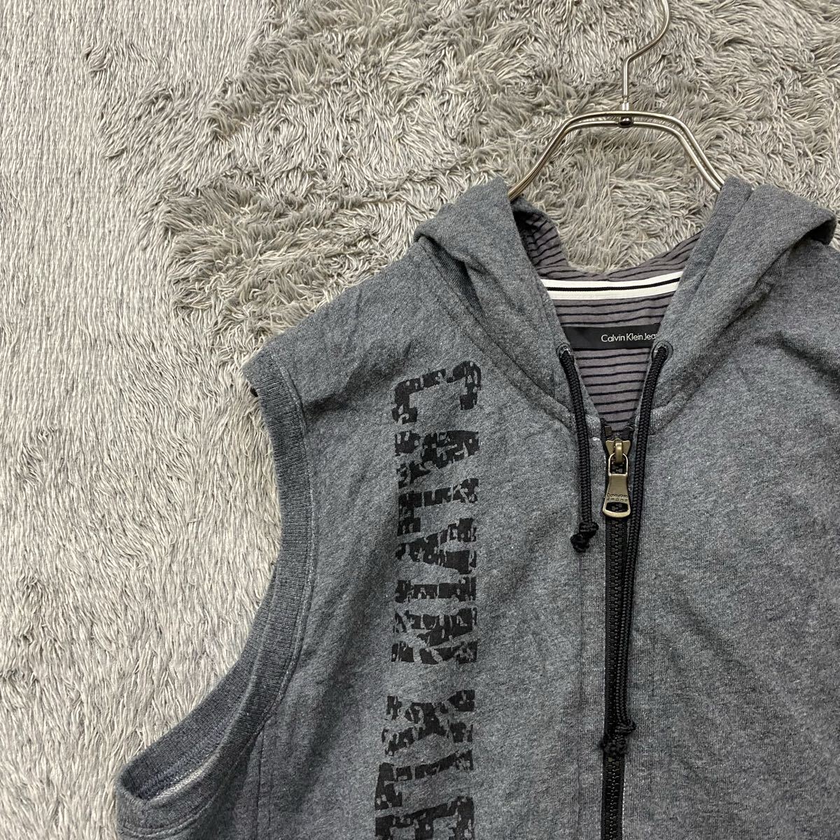 Calvin Klein カルバンクライン ノースリーブジップパーカー ジップアップ フーディー サイズL グレー 灰色 メンズ トップス 最落無(892)_画像5