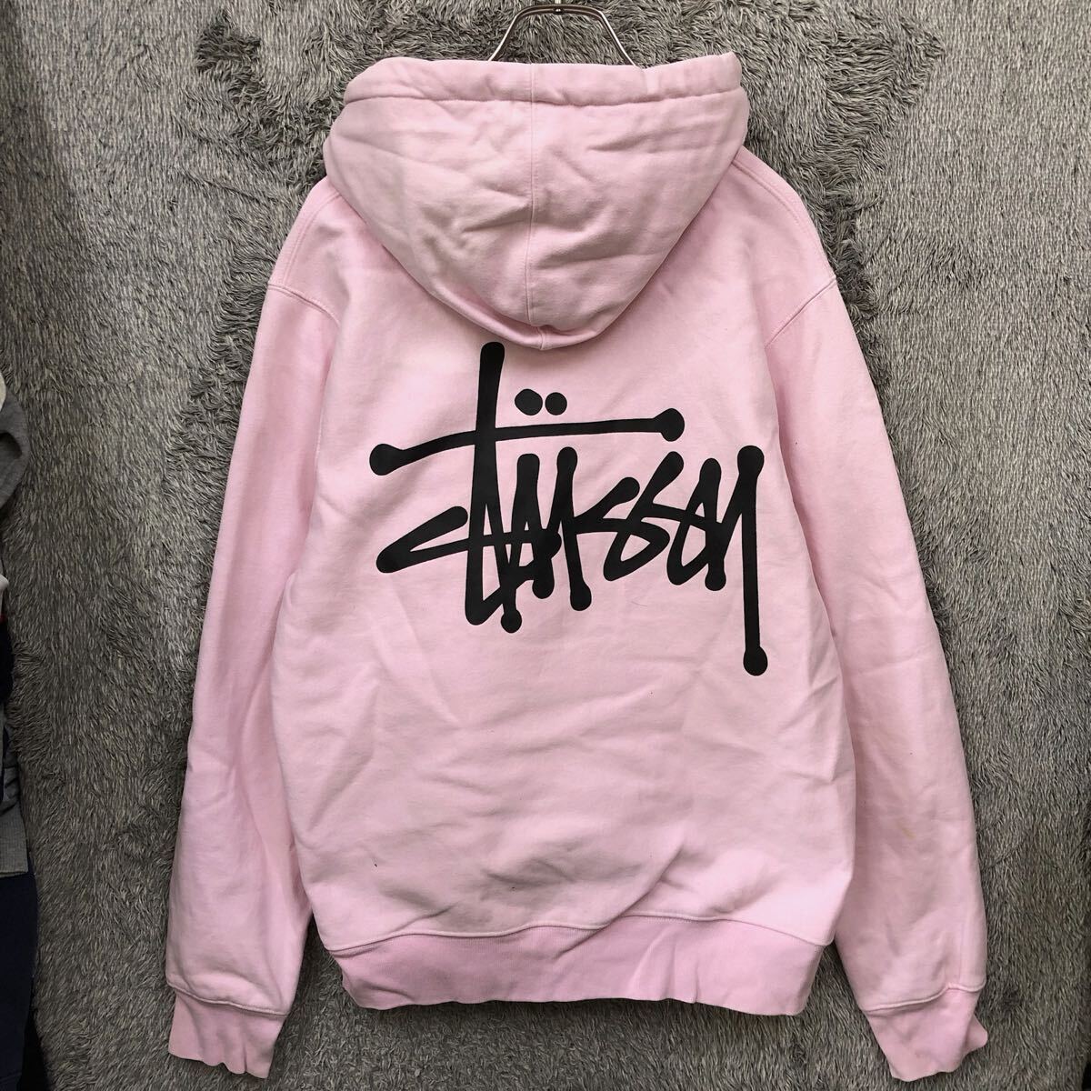 STUSSY ステューシー プルオーバーパーカー フーディー スウェット サイズL ピンク ロゴ ヘビーウェイト メンズ トップス 最落なし(23_画像1