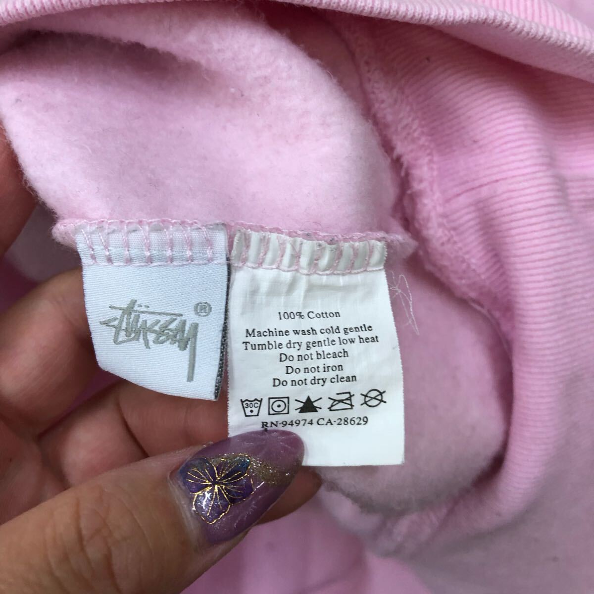 STUSSY ステューシー プルオーバーパーカー フーディー スウェット サイズL ピンク ロゴ ヘビーウェイト メンズ トップス 最落なし(23_画像7