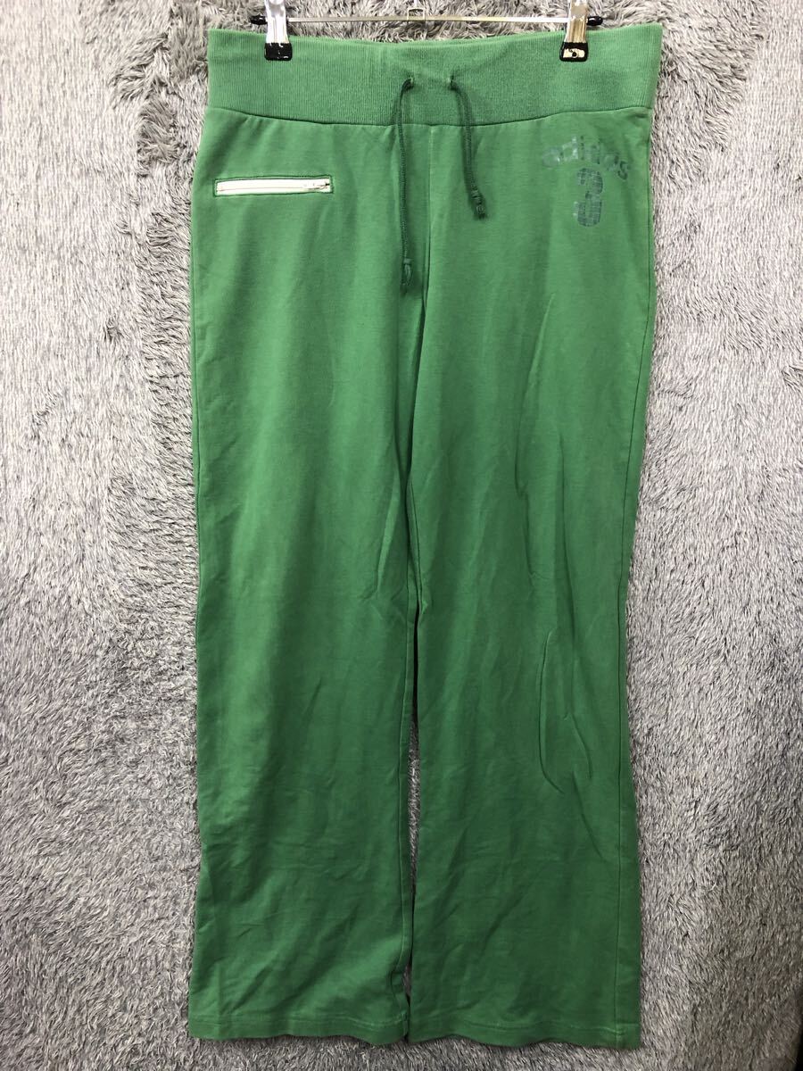 adidas アディダス スウェットパンツ イージーパンツ ウエストゴム サイズL グリーン 緑 ロゴプリント レディース トップス 最落なし（884)_画像2