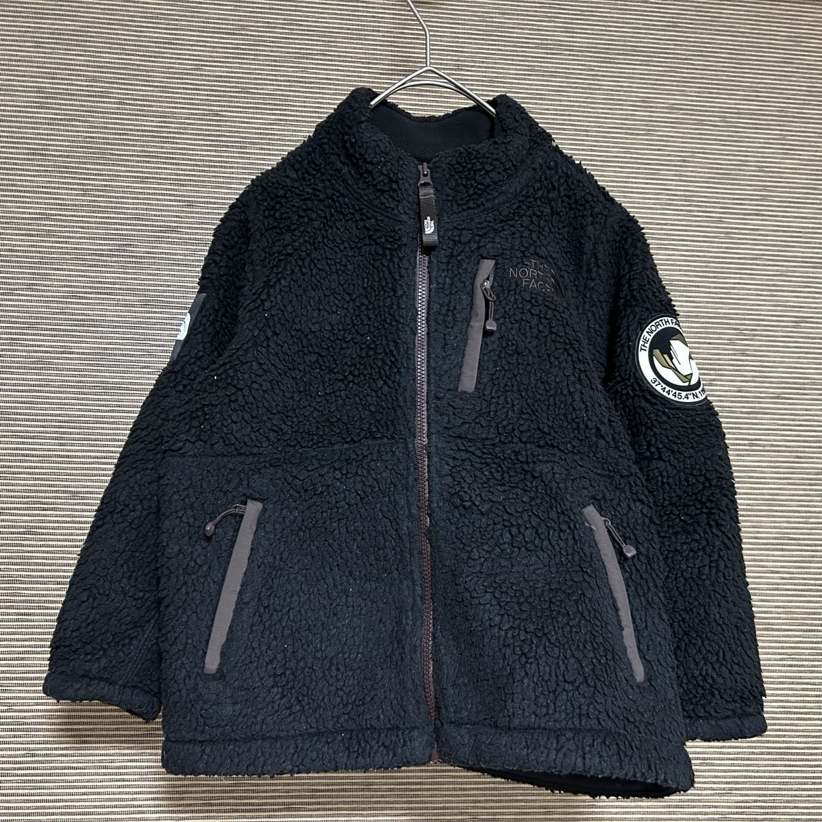 ノースフェイス ボアフリースジャケット黒ブラック 子供110キッズ 刺繍F1 古着 入手困難 激レア 希少 人気ワンポイント 肩ロゴ_画像1