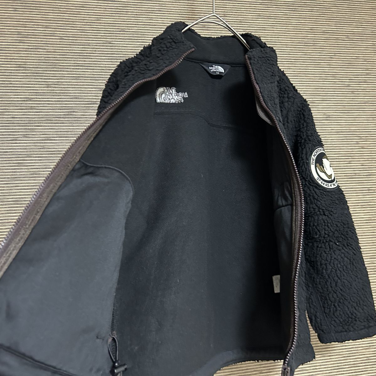ノースフェイス ボアフリースジャケット黒ブラック 子供110キッズ 刺繍F1 古着 入手困難 激レア 希少 人気ワンポイント 肩ロゴ_画像9