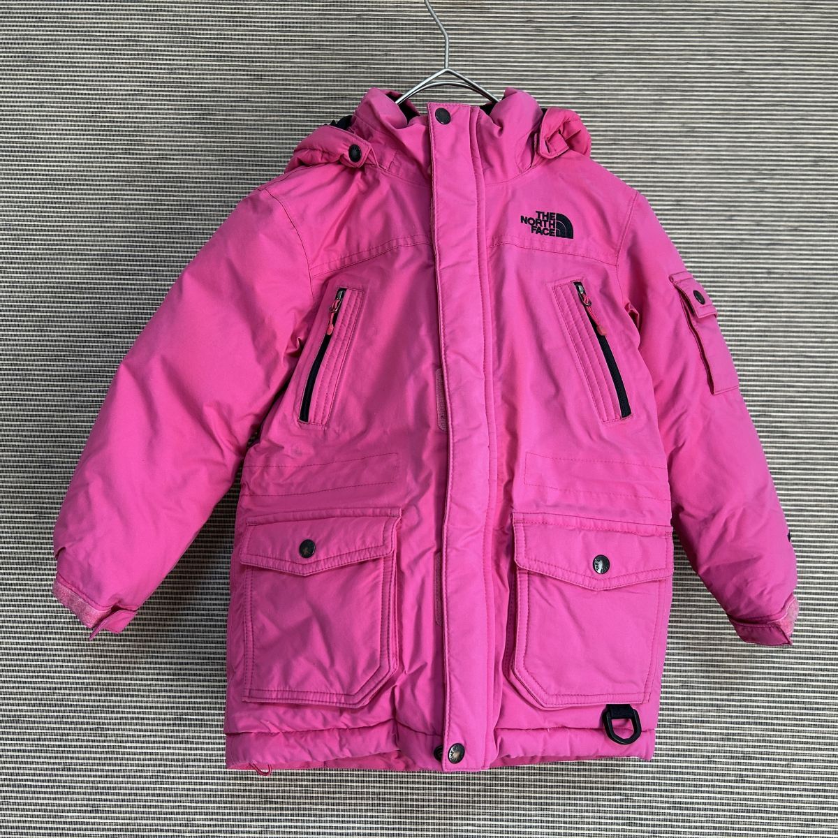 ノースフェイス ダウンジャケット モッズコート　子供105　ピンク　刺繍　G1 古着　入手困難　激レア　希少 人気　ワンポイント キッズ_画像1