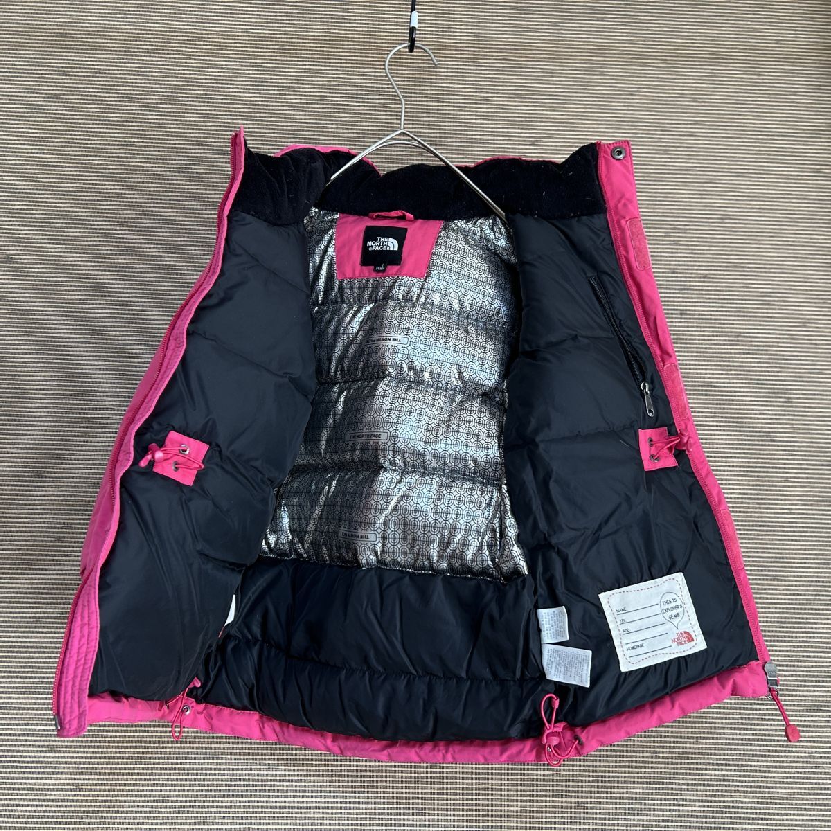 ノースフェイス ダウンジャケット モッズコート　子供105　ピンク　刺繍　G1 古着　入手困難　激レア　希少 人気　ワンポイント キッズ_画像9
