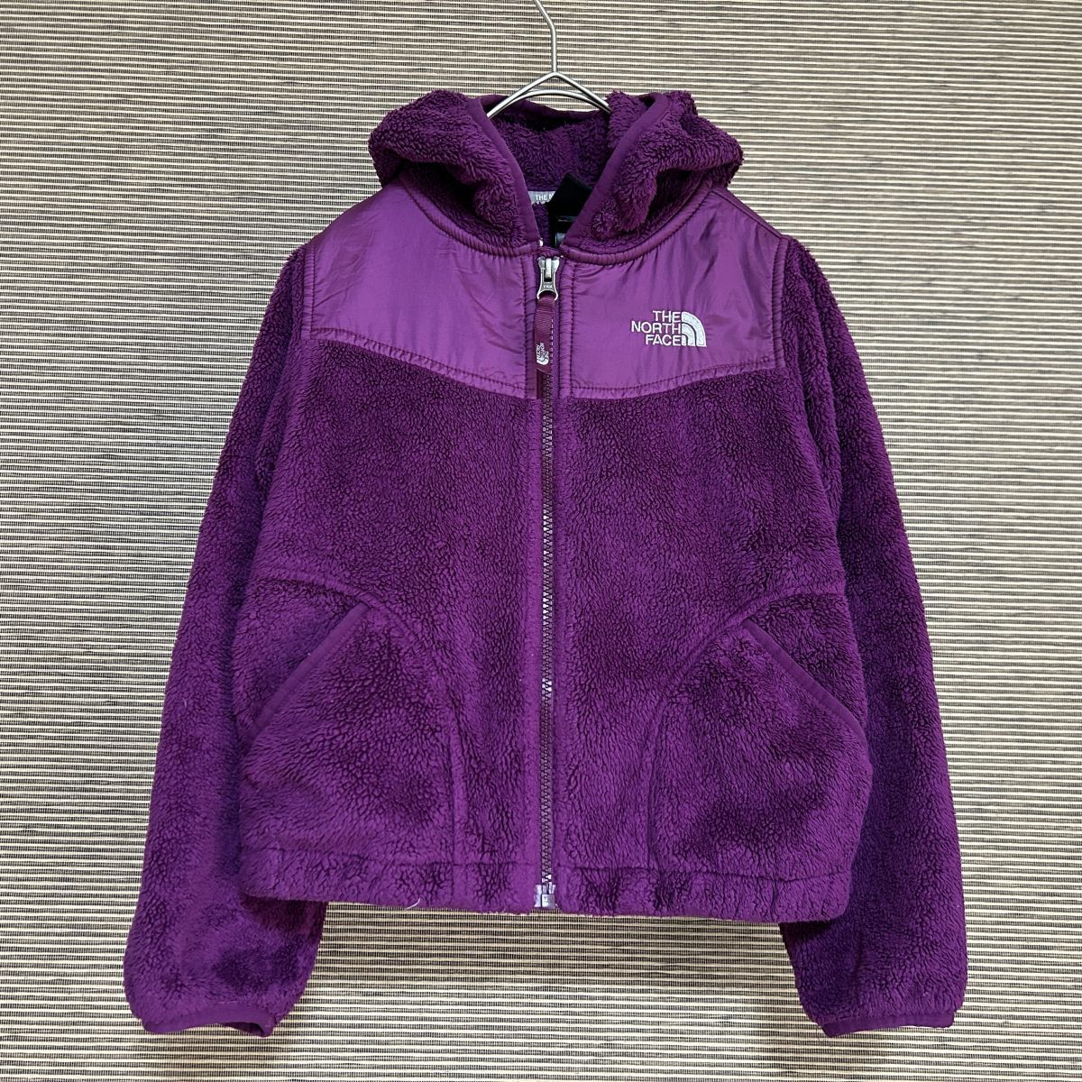 ノースフェイス　フリースジャケット　子供110　刺繍　紫パープル　キッズG1 古着　入手困難　激レア　希少 人気　ワンポイントロゴ_画像1