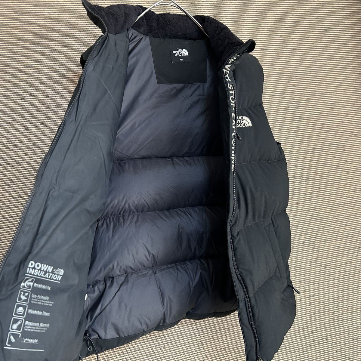 ノースフェイス ダウンベスト　子供150　黒ブラック　刺繍　キッズG1 古着　入手困難　激レア　希少 人気　ワンポイントロゴ　訳あり激安_画像9
