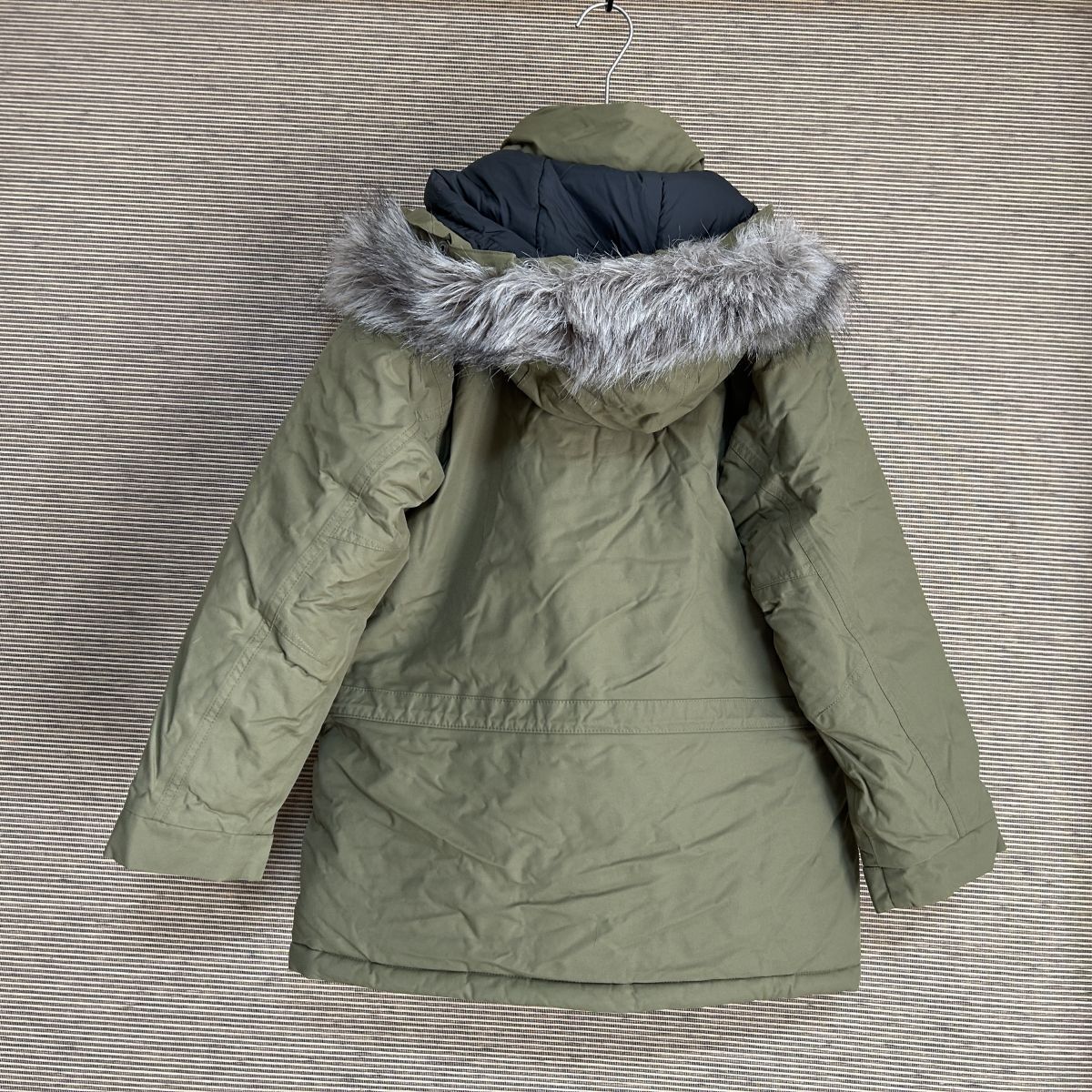 ノースフェイス　ダウンジャケット モッズコート　カーキ子供150　フェイクファーC1 古着　入手困難　激レア　希少 人気　刺繍　キッズ_画像6