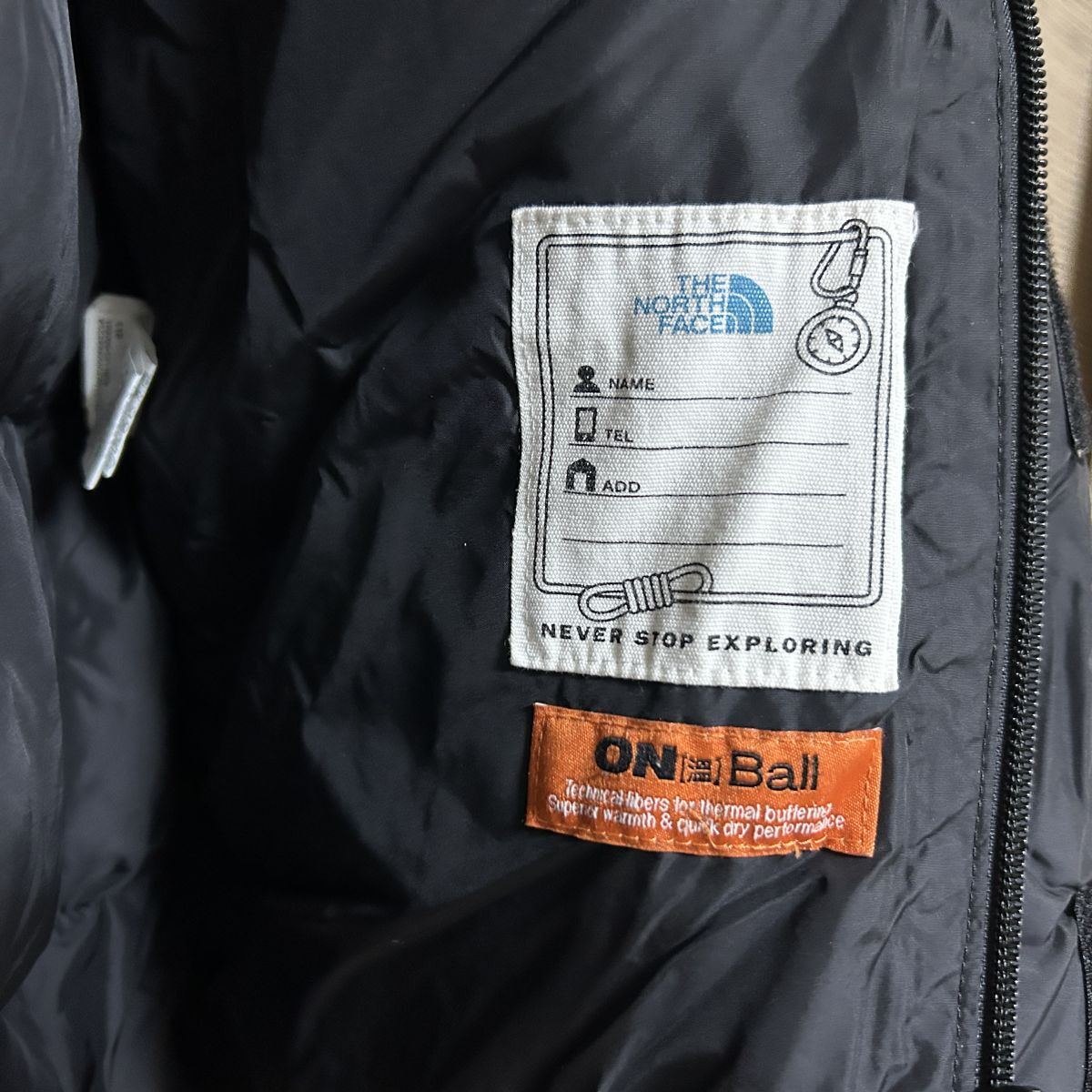 ノースフェイス　ロングダウンコートベンチコートonball子供110 黒ブラックF2　古着　入手困難　激レア　希少 人気　デカロゴ　ビッグロゴ_画像9