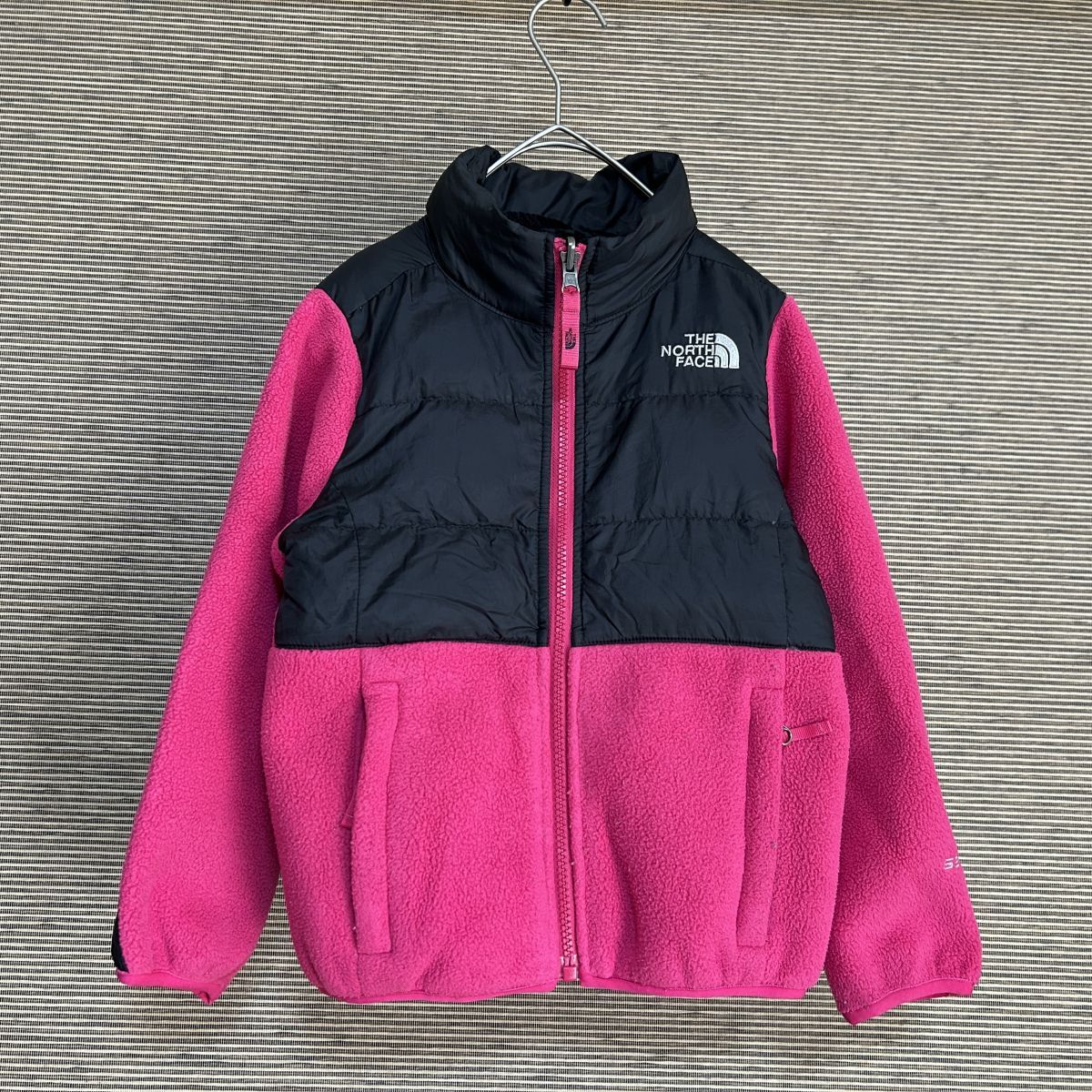 ノースフェイス　ダウンフリースジャケット　子供110キッズ　黒ピンク　刺繍F1 古着　入手困難　激レア　希少 人気　ワンポイントロゴ_画像1