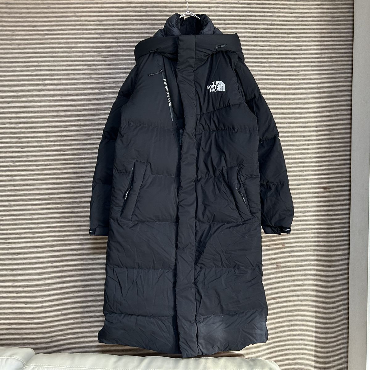 ノースフェイス　ロングダウンコート　ベンチコート　ブラック黒　S刺繍　F5　古着　入手困難　激レア　人気　ワンポイント　ドライベント_画像1