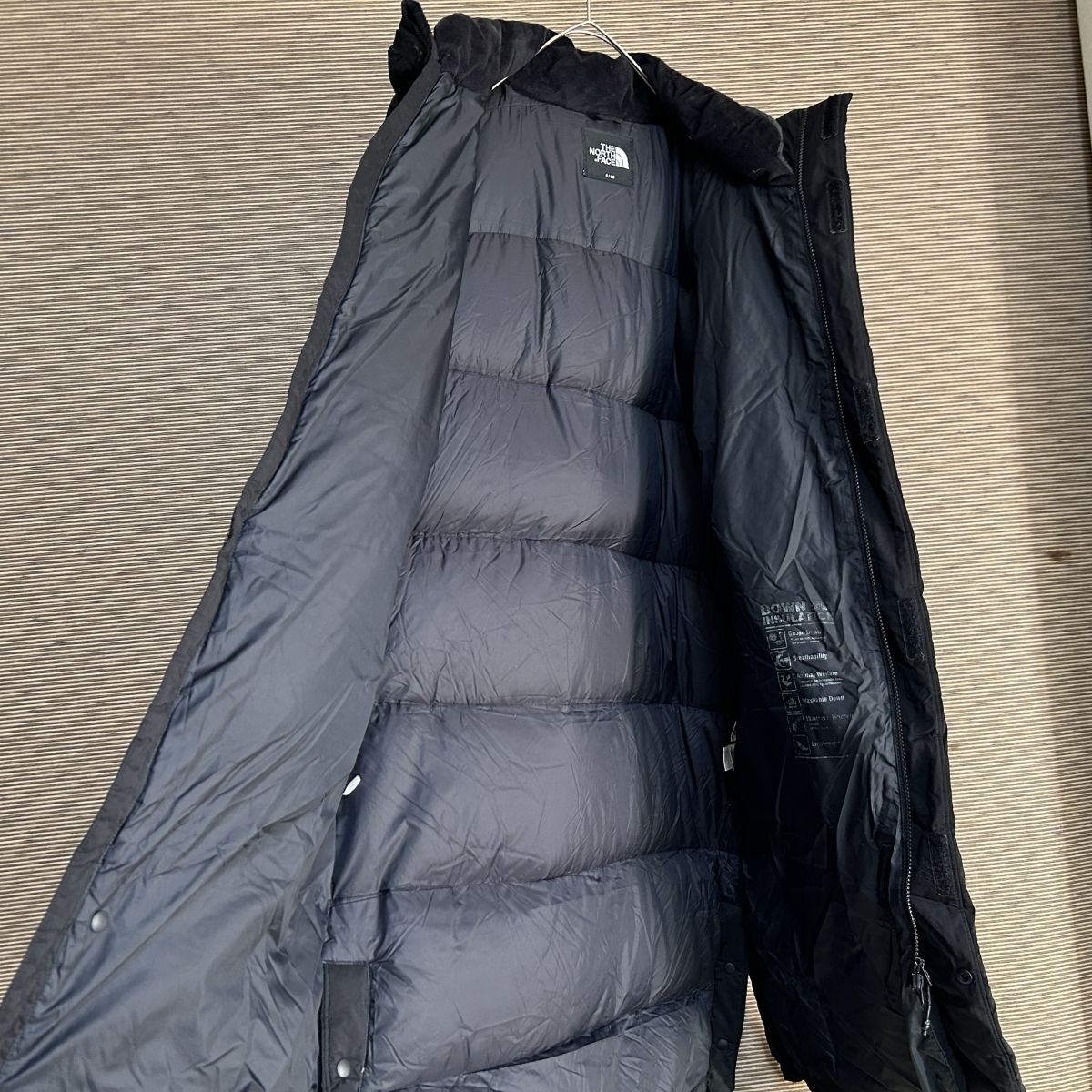 ノースフェイス　ロングダウンコート　ベンチコート　ブラック黒　S刺繍　F5　古着　入手困難　激レア　人気　ワンポイント　ドライベント_画像9