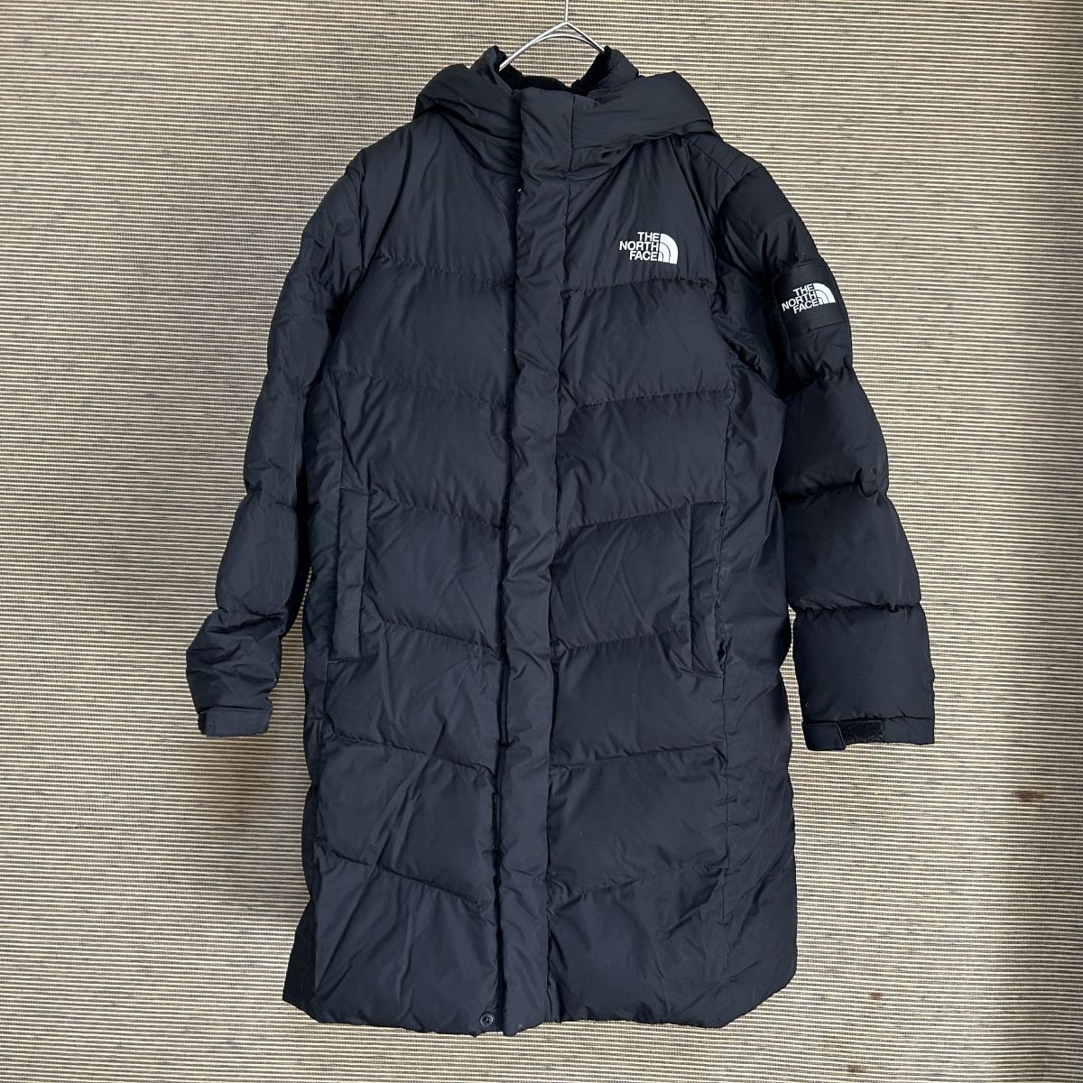 ノースフェイス　ロングダウンコート　ベンチコート　ブラック子供150キッズF3　古着　入手困難　激レア　人気　肩ロゴ　スリーブロゴ_画像1