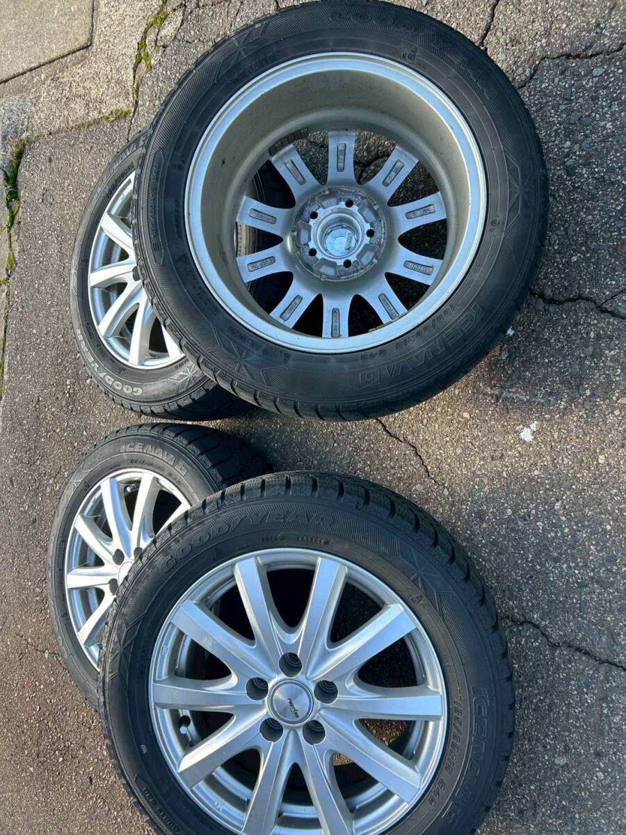 マツダ ビアンテ取外し GOODYEAR ICE NAVI 6 185/60R15 スタッドレスタイヤ＋Weds 15インチアルミホイール 4本セット_画像1