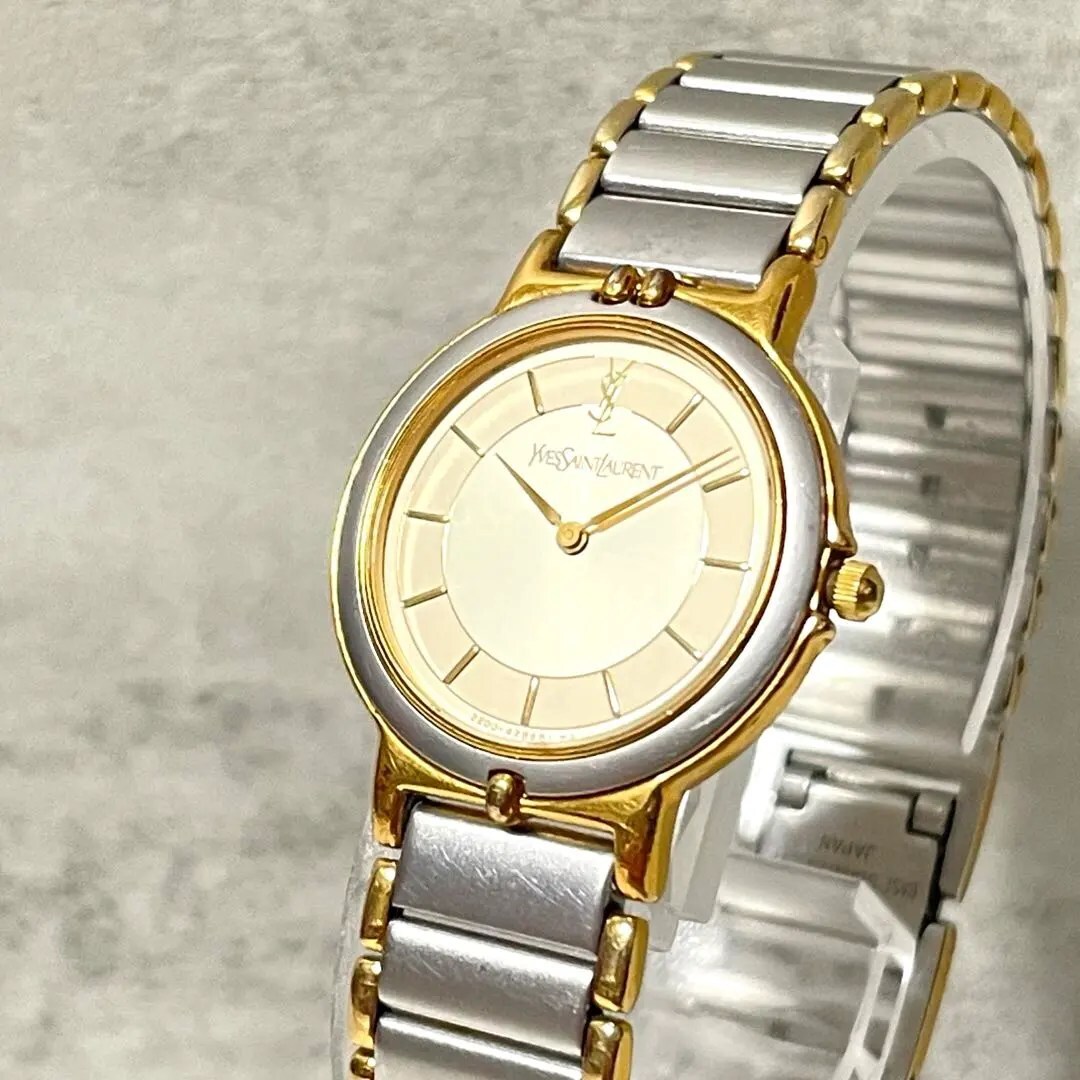 稼動品　イヴサンローラン　YSL 人気モデル　シャンパン　ラウンド　腕時計_画像1