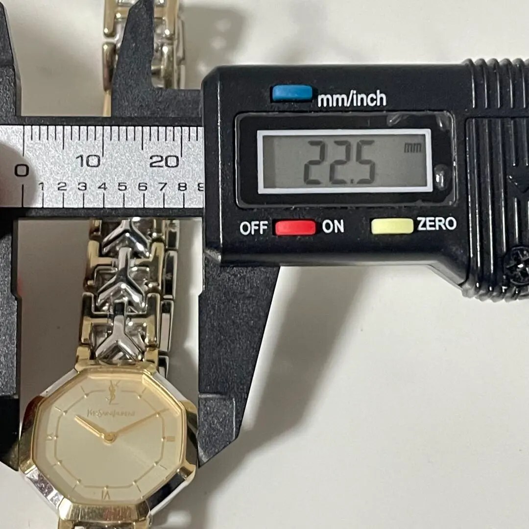 稼動品 YSL イヴサンローラン オクタゴン コンビ Yロゴベルト 腕時計_画像4