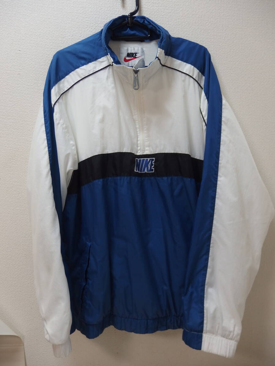 ９０年代　ナイキ　ハーフジップ　ナイロンジャケット　銀タグ　青刺繍マーク_画像1