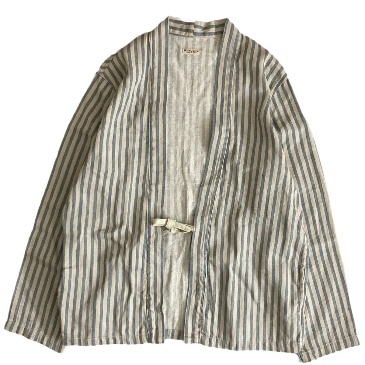 KAPITAL キャピタル リネン ブルースヒッコリー ストライプ KAKASHI シャツ カーディガン_画像1