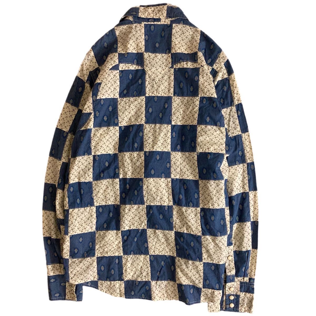 KAPITAL キャピタル 市松 パッチワーク × ドット スキヤキ ウエスタン シャツ_画像5