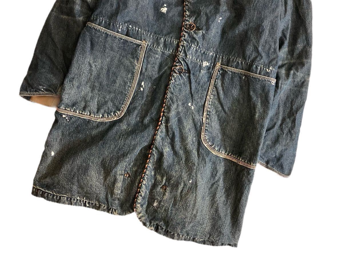 KAPITAL キャピタル ヴィンテージ加工 裏毛 ペンキ パイピング デニム リング コート_画像4