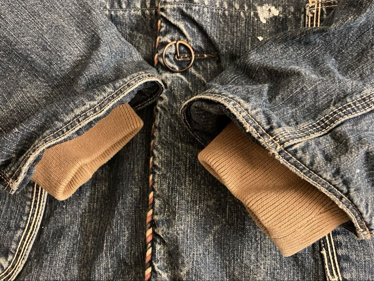 KAPITAL キャピタル ヴィンテージ加工 裏毛 ペンキ パイピング デニム リング コート_画像9