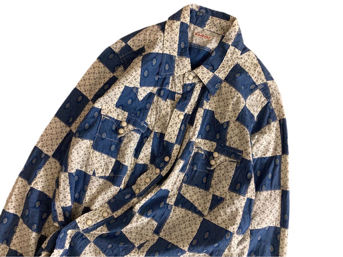 KAPITAL キャピタル 市松 パッチワーク × ドット スキヤキ ウエスタン シャツ_画像3
