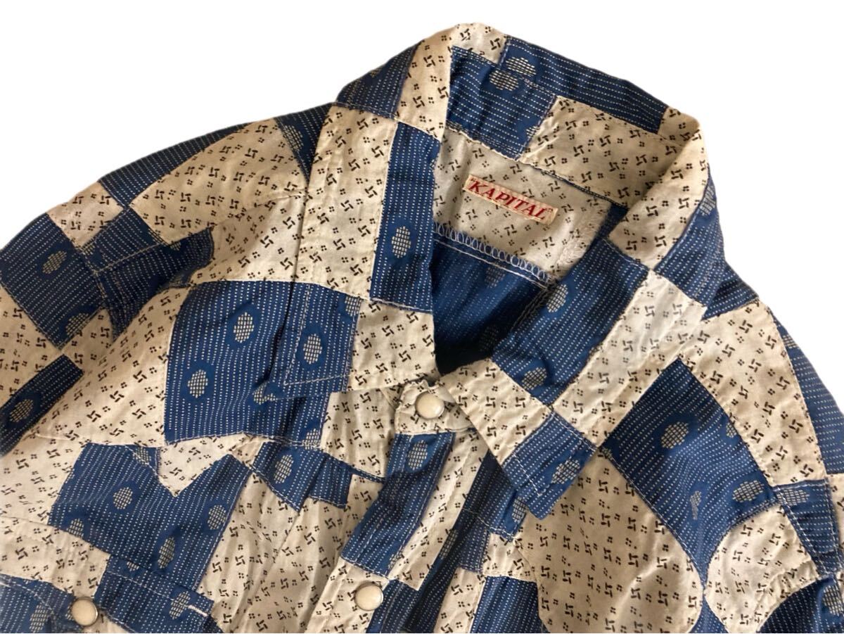 KAPITAL キャピタル 市松 パッチワーク × ドット スキヤキ ウエスタン シャツ_画像8