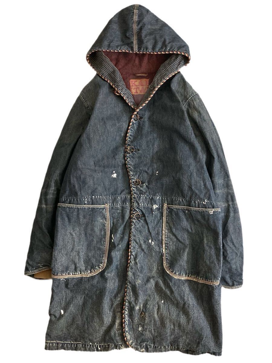 KAPITAL キャピタル ヴィンテージ加工 裏毛 ペンキ パイピング デニム リング コート_画像1