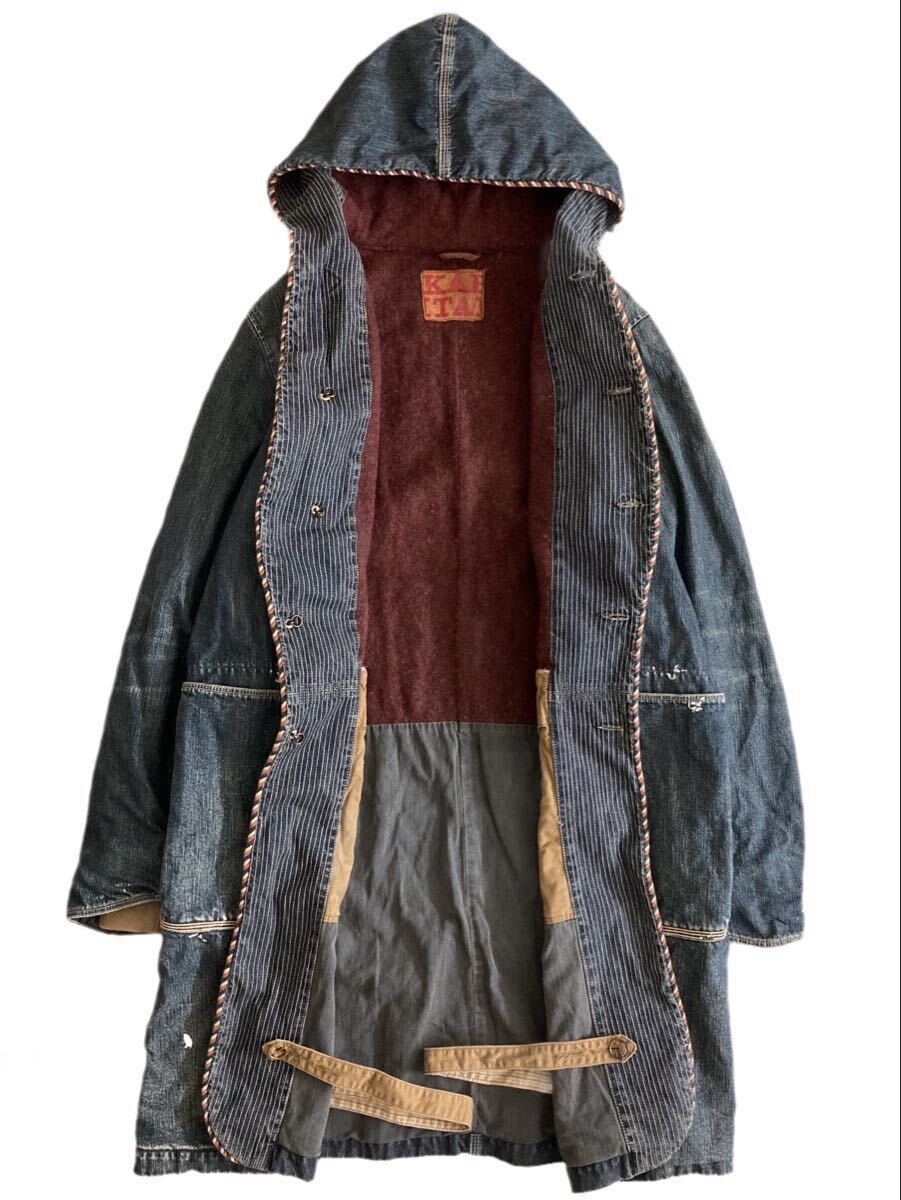 KAPITAL キャピタル ヴィンテージ加工 裏毛 ペンキ パイピング デニム リング コート_画像8