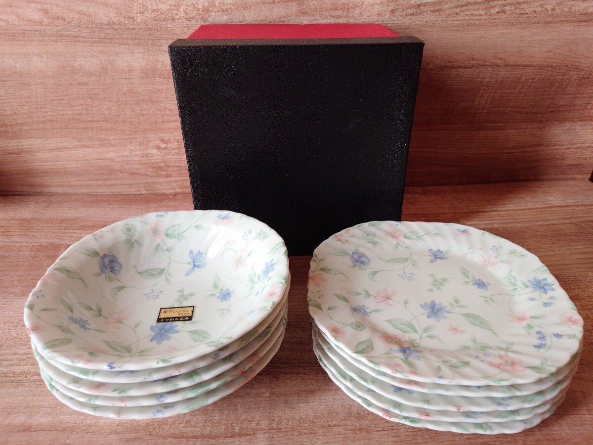 未使用【美濃焼 フラワーガーデン サラダ＆スープ皿 】各5個セット うつわの水峰　MINOYOGYO SEITO　電子レンジ使用可/洋食器/サラダボウル_画像8