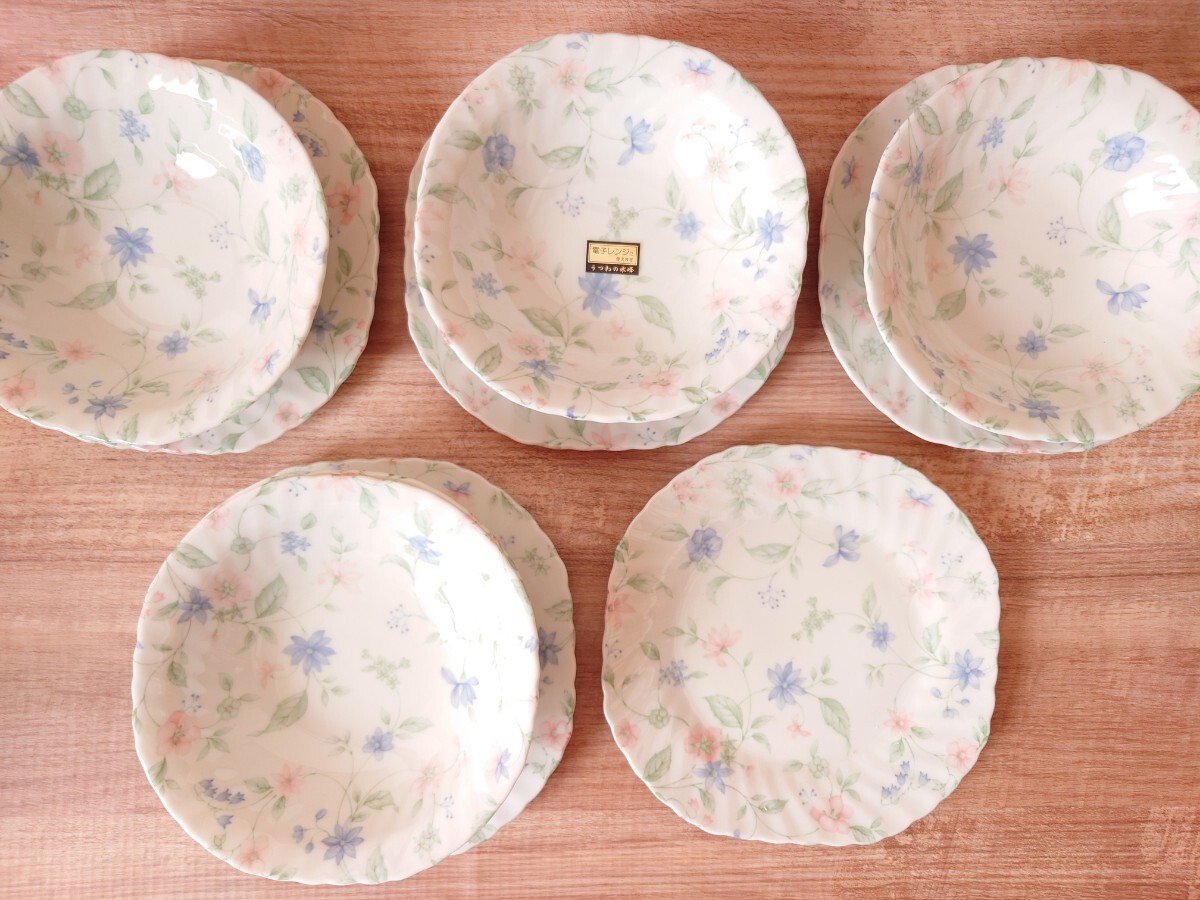 未使用【美濃焼 フラワーガーデン サラダ＆スープ皿 】各5個セット うつわの水峰　MINOYOGYO SEITO　電子レンジ使用可/洋食器/サラダボウル_画像2