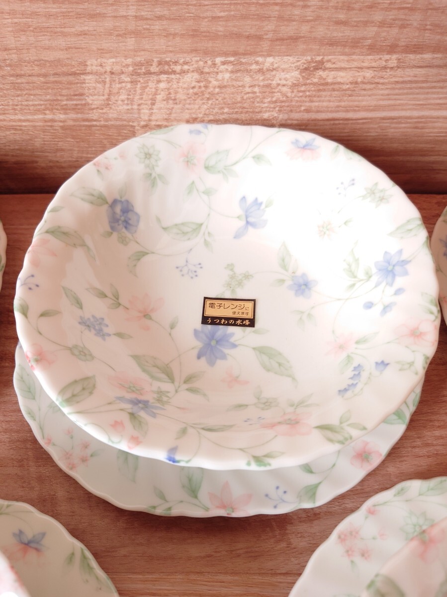 未使用【美濃焼 フラワーガーデン サラダ＆スープ皿 】各5個セット うつわの水峰　MINOYOGYO SEITO　電子レンジ使用可/洋食器/サラダボウル_画像4