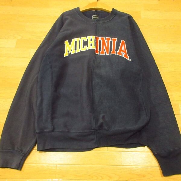 ◎良品！WIFFLE ウィッフル リメイク スウェット トレーナー カレッジ REVERSE WEAVE ヘビーウェイト メンズ 紺 Lサイズ◆AA4925_画像1