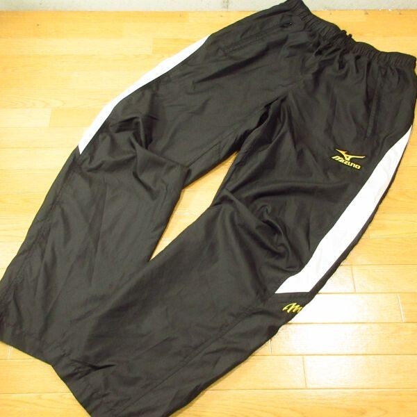 ◎美品!MIZUNO PRO ミズノプロ 野球 ナイロンパンツ ウィンドブレーカーパンツ 裏メッシュ MCライン メンズ 黒x金 Lサイズ◆PA4544_画像1